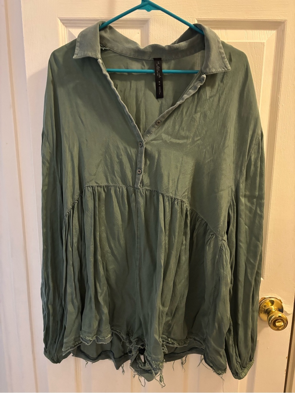 Urban Outfitters Green Button-Front long Sleeve Romper